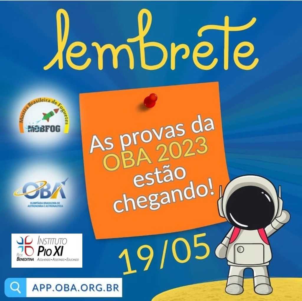 Lembrete Provas da OBA Instituto Pio XI